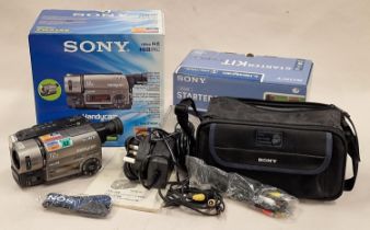 Sony Handycam boxed vintage camcorder model CCD-TR515E together with a boxed starter pack.