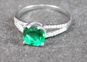Emerald CZ 925 silver large solitaire ring.