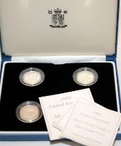 3 x Royal Mint silver proof piedfort £1 One Pound coins. 2004, 2005 and 2006. in a presentation case