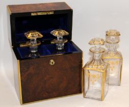 Superb Victorian brass bound Walnut burr veneer decanter tantalus with brass Bramar of London