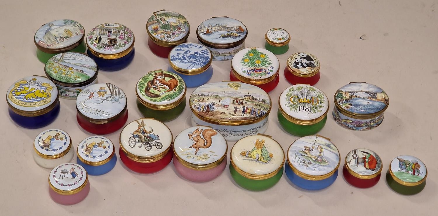 A large collection of Crummles & Co porcelain trinket boxes to include Winnie the Pooh and Beatrix