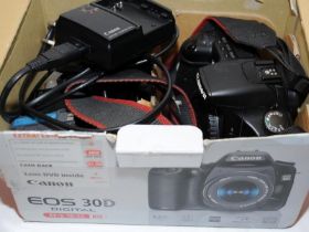 Canon EOS 30D digital SLR camera body, boxed with accessories. Untested