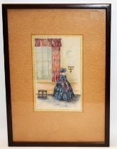 Doram Sibley Framed picture composed of a mix of watercolours and stamps decoupage. Signed and dated