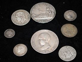 Collection of 19thC Spanish silver coins to include 1850 and 1888 5 Pesetas