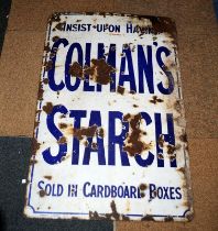 Large vintage enamel sign: 'Insist Upon Having Coleman's Starch - Sold In Cardboard Boxes'. 92cms