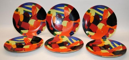 Set of six Roland Bierge designed screen printed Limoges plates. Each plate 25.5cms across and