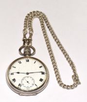 925 silver pocket watch hand wind and silver watch chain working when catalogued