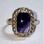 A silver vintage blue john and marcasite ring Size L