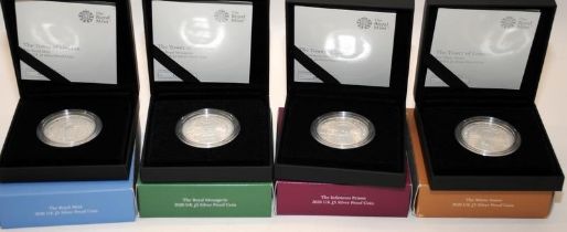 Set of 4 Royal Mint 2020 £5 Crowns from the Tower of London Collection. All proof struck in sterling