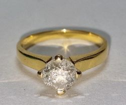 A Diamond solitaire ring approx 0.75 points in 18ct gold (tested) mount ring Size L