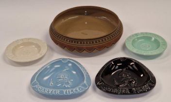 Poole Pottery Carter Stabler Adams bowl together with two Carters Tiles ashtrays and two others (5).