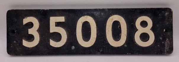 Reproduction aluminium painted railway related number plate reads "35008" 55x16cm.