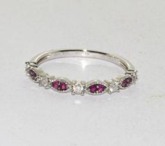 Ruby/Diamond 9ct white gold ring Size N