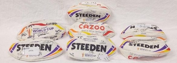 A collection of Steeden official replica Rugby World Cup 2021 balls, all with team signatures