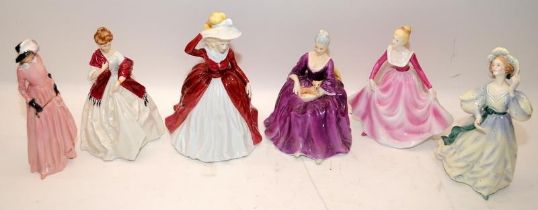 A collection of China Figurines, from Doulton, Coalport and Worcester. 6 in lot