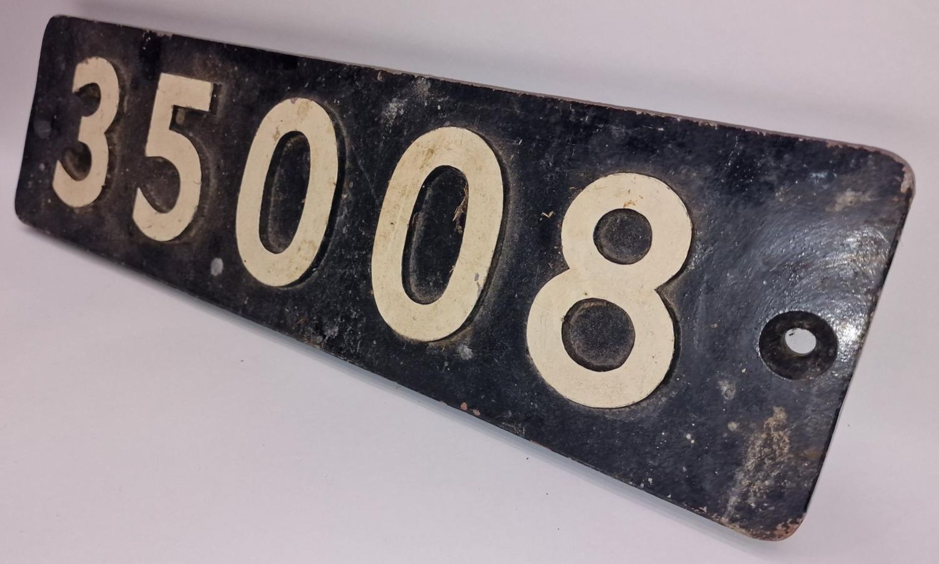 Reproduction aluminium painted railway related number plate reads "35008" 55x16cm. - Image 2 of 3