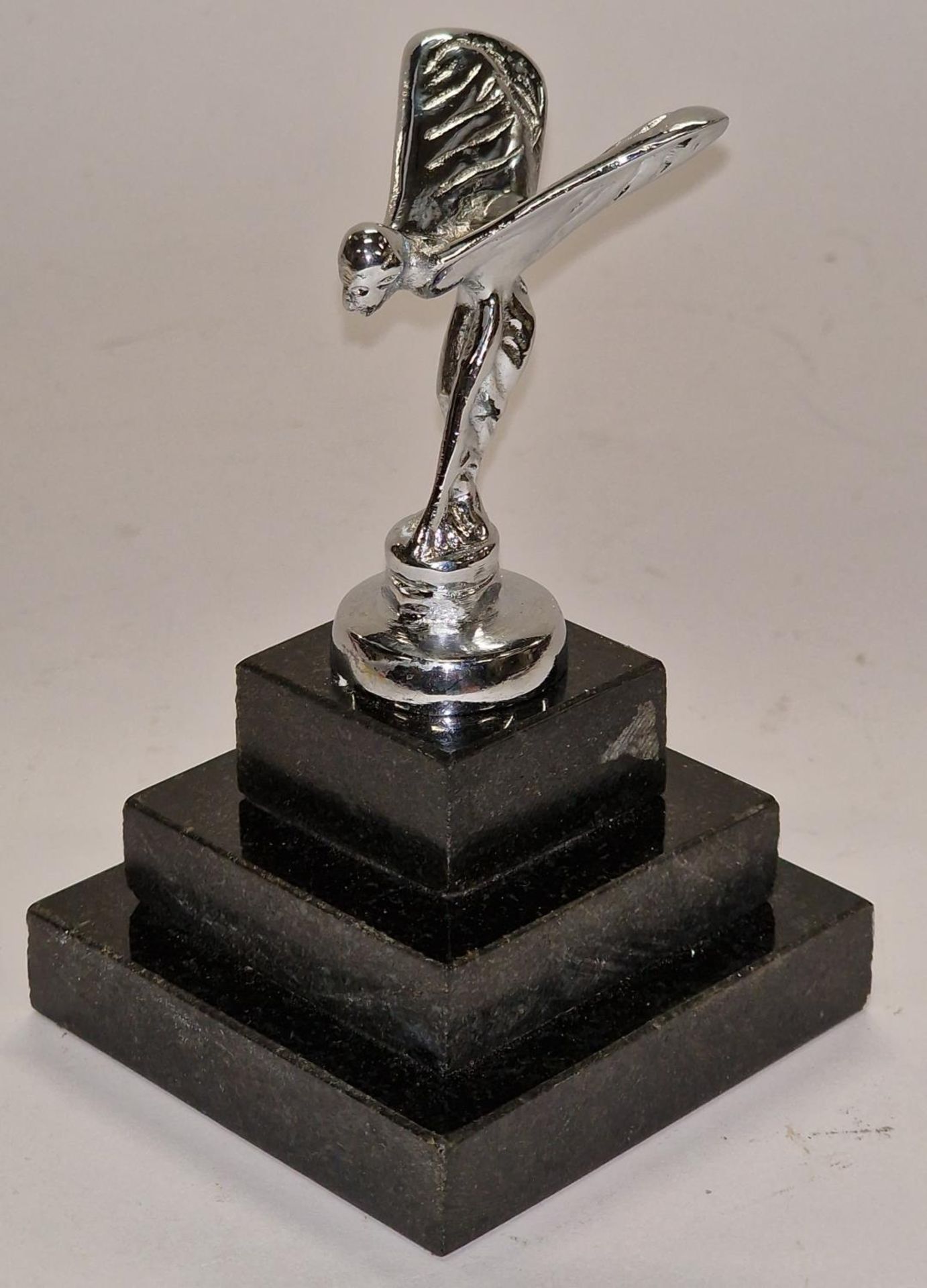 Miniature Rolls Royce Spirit of Ecstasy figure on stepped plinth. - Image 2 of 3