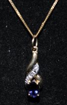 9ct gold Diamond and Sapphire pendant necklace