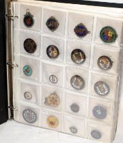 A folder containing a quantity of sorted farthings c/w a selection of enamelled coins and Royal Mint