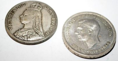 1888 Queen Victoria silver Crown coin c/w a 1951 Festival of Britain Crown