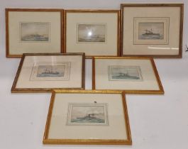 Six framed and glazed small boat pictures.