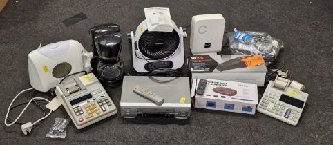 Large collection of miscellaneous electronics to include Blu Ray disc player, fan, dehumidifier, VCR