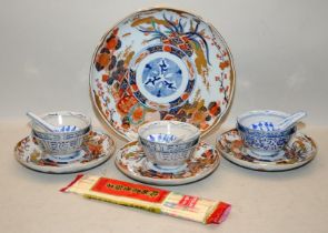 Collection of Oriental ceramics to include a set of six rice bowls with spoons and 4 x large imari