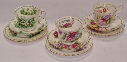 Royal Albert flower of the month series trio to include March, April and May.