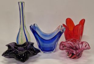 Five pieces of Murano Sommerso glass.