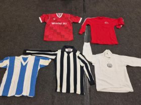 A collection of vintage football shirts to include Cambridge City, World XI and 1973 Wembley