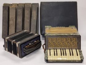 Vintage German Pietro cased accordion together with a vintage squeeze box and a collection of