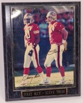 A signed photo of American Football 49ers Jerry Rice & Steve Young 27x33cm.