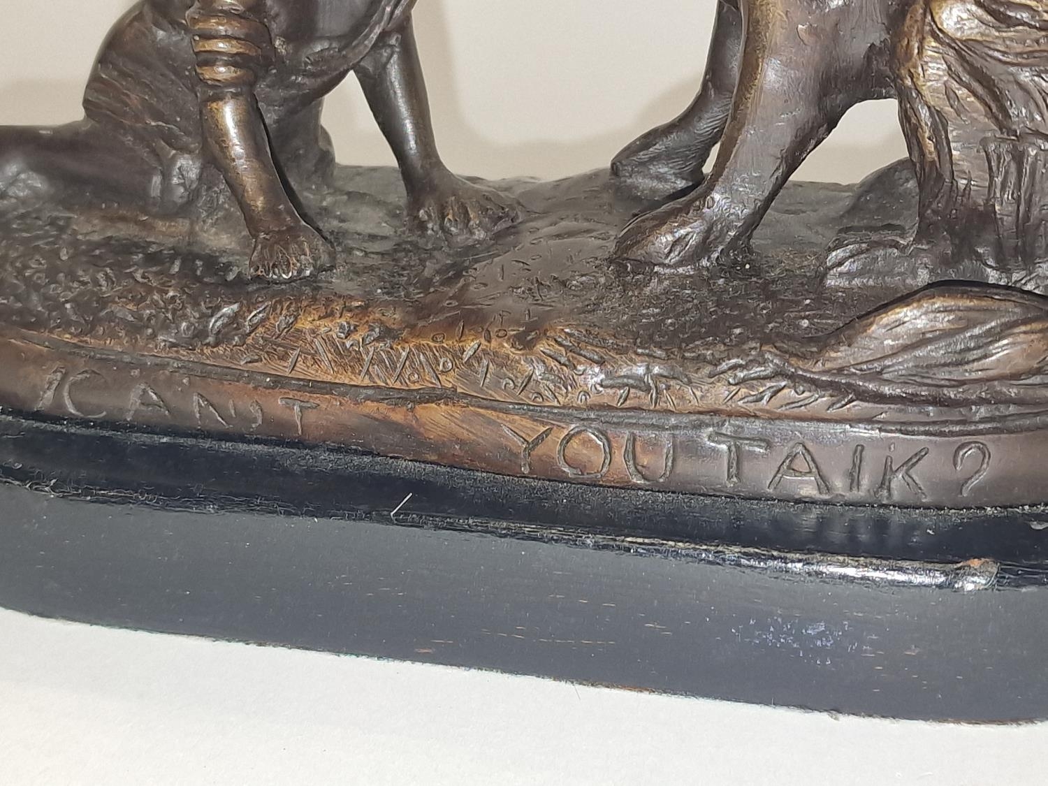 Vintage bronze sculpture "Can't You Talk" on wooden plinth signed G. Ferrad 14cm tall. - Image 4 of 5