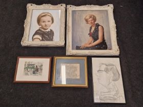Collection of miscellaneous framed pictures to include two portraits (5).