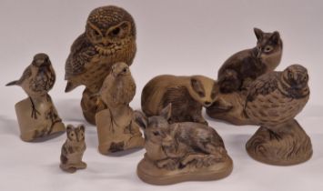 Poole Pottery Barbara Linley Adams stoneware animals to include badger, fawn and Owl (8).