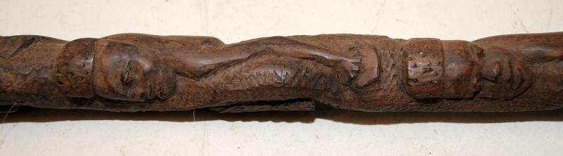 Two early African carved hardwood walking canes, each around 85cms long - Image 3 of 3