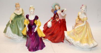 4 x Royal Doulton Figurines: HN2379 Ninette, HN2193 Fair Lady, HN2377 Loretta and HN1934 Autumn