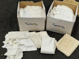 Two boxes of vintage linen and lace. Good lot to sort through.