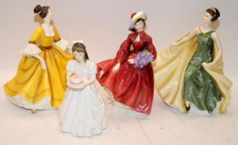 4 x Royal Doulton Figurines: HN2137 Lilac Time, HN2398 Alexandra, HN2807 Stephanie and HN3423