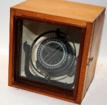 Vintage Bendix Holmes Ships Gimbol Compass fixed within a glazed wooden case