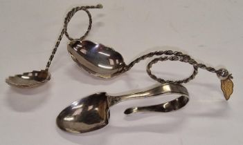 Three silver caddy spoons two being Norwegian Silver and the other being British Sterling Silver