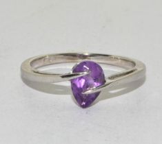 9ct white gold designer twist Amethyst ring size L