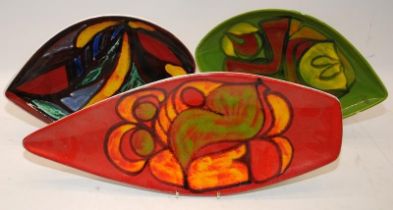 Poole Pottery shape 82 Delphis spear dish together shape 91 eye dish and one other (3)