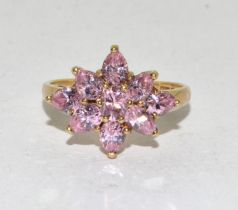 9ct gold ladies Pink tourmaline star burst ring size L