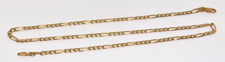 9ct gold Figaro neck chain 47cm long 9g