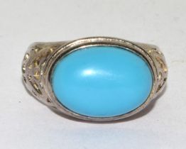 AG925 silver and turquoise stone ring, Size O 1/2.