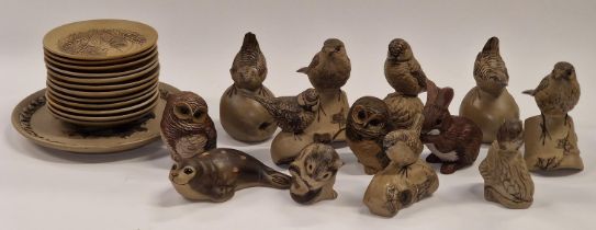 Poole Pottery Barbara Linley Adams stoneware animals to include birds, rabbit and seal together with