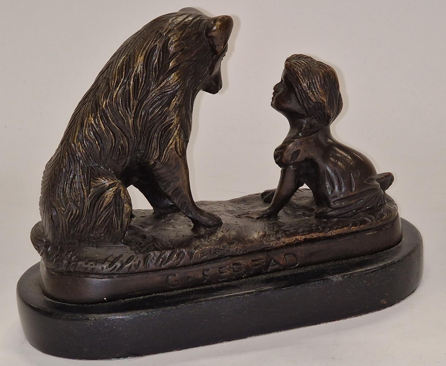 Vintage bronze sculpture "Can't You Talk" on wooden plinth signed G. Ferrad 14cm tall. - Image 2 of 5