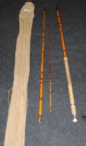 Vintage Martin James three piece split cane fishing rod in original slip case