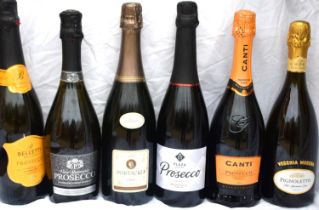 6 mixed Prosecco and other sparkling wines